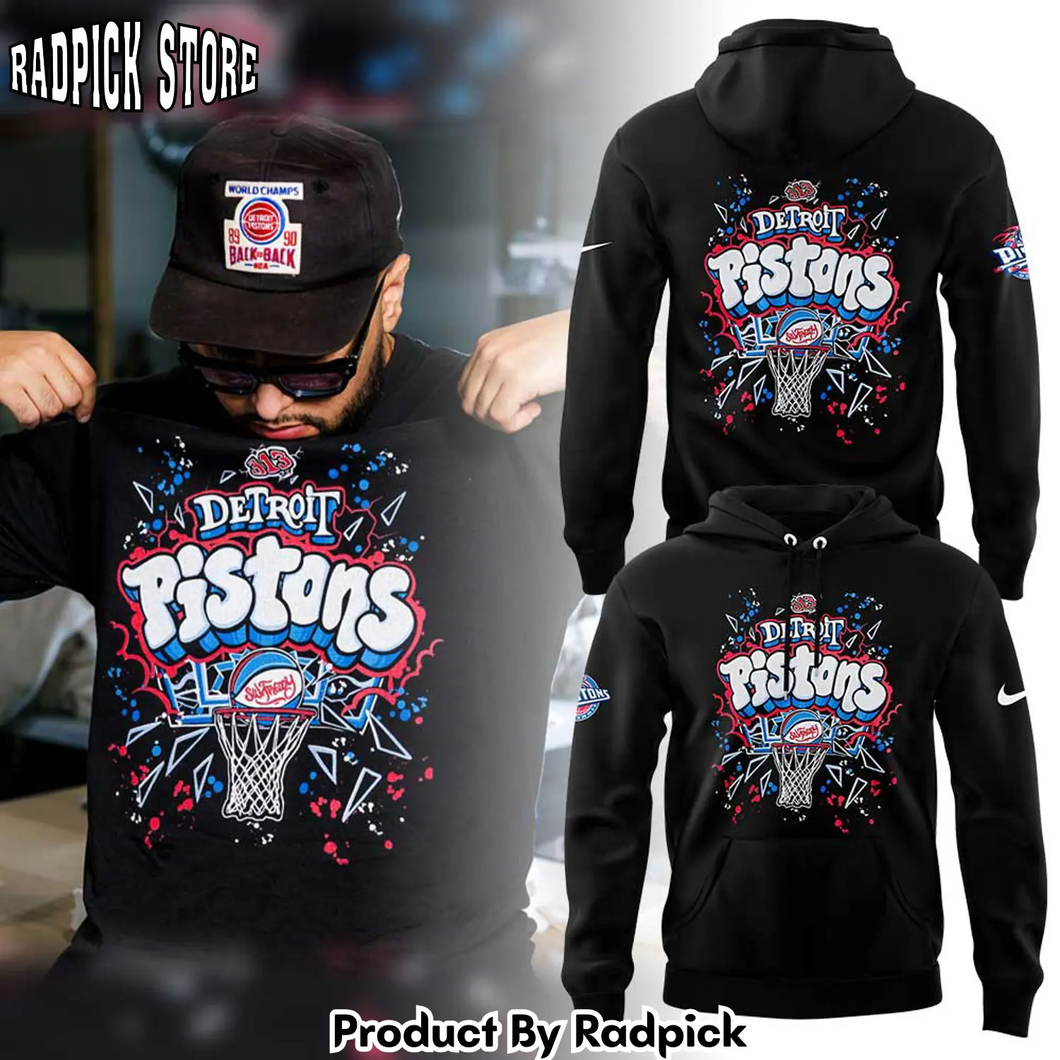 Detroit pistons 313 collection hoodie joggers hoodie and long pants set rp291778